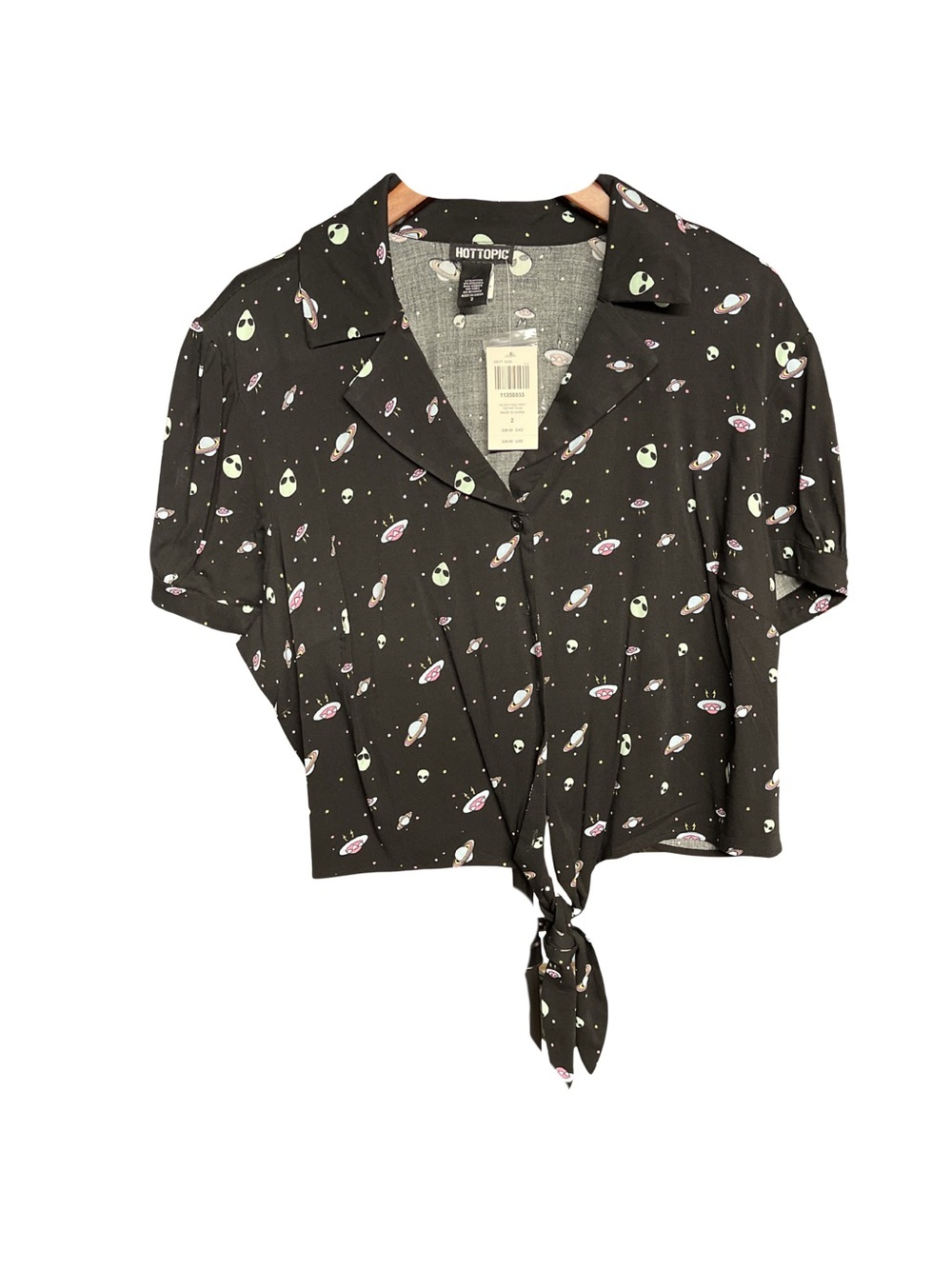 Hot Topic Black Tie-Front Space Print Crop Top NWT: 2x